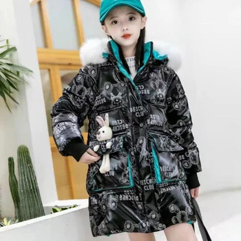 2023 Dievčatá Zimné Oblečenie Módne Pribrala Bavlna Vrchné Oblečenie Kórejský Štýl Detské Dlhé Zimné Kabáty 9 8 10 11 12 13 Rokov