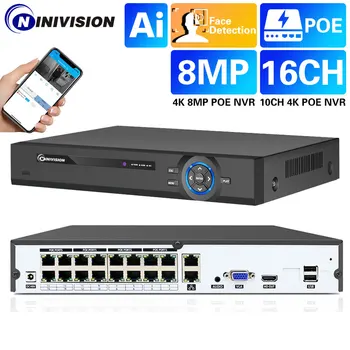 4K 16CH POE NVR H. 265+ Dohľadu Bezpečnosti Video Rekordér Pre POE IP CCTV Fotoaparát 5MP/8MP Detekcia Tváre 48V 802.3 af 2.4 Xmeye