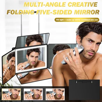 5 Spôsob, ako Zrkadlo pre Vlastné Vlasy Rezanie 360° Zrkadlo s LED Svetlá Nabíjateľná Päť násobne Samostatne Účes Zrkadlo s Výškovo Nastaviteľné