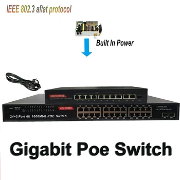 52V Gigabit POE Switch 24 Port Ieee802.3af/na Ip Kamery, Sieťové Switch Bezdrôtový Router AP 10/100/1000Mbps Štandardné HUB