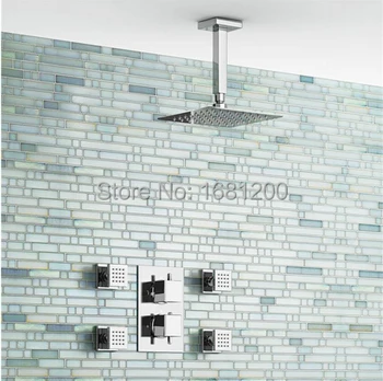 8 palcový Stropné Námestie Termostatické Sprchové Sety 2-Spôsob, Kúpeľňa so sprchovým Kútom Set So 4-Telo Trysky