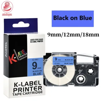 9/12/18 mm Čierna na Blue Label Pásky, Kompatibilné Pre Casio KL-120 KL-60 KL-820 KL-780 Label Maker Labeller kz-9BU KZ-18BE KZ-12BU