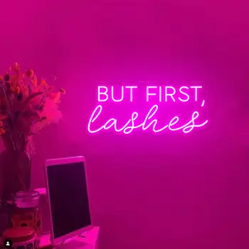 Ale Najprv Riasy LED Neónový nápis na Riasy Salon Steny Výzdoba,Ružový Bič Salón Krásy Prihlásiť na Podnikanie,Dievčatá Šéf Spálňa Decor