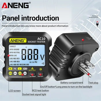 ANENG AC10 Zásuvky Tester Plug LCD Digitálny Napájacie Napätie Detektora Nulovú Líniu Plug Polarita Fáze Skontrolujte, či NÁM EÚ UK Multimeter Tester