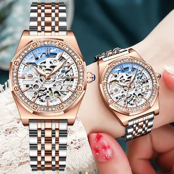 CHENXI Ženy, Automatické Mechanické Hodinky, Luxusné Značky Elegantné Dámy Hodiny ružové Zlato z Nerezovej Ocele, Vodotesné náramkové hodinky