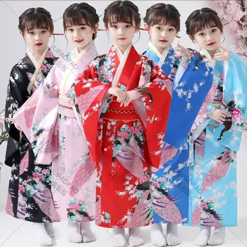 Deti Japonskom Štýle Kimono 8 Farba Dievčatá Kvetinový Tlač Luk Pás Slim Tenké, Mäkké Yukata Chlapci Samuraj Štýl Cardigan Kimono Sady