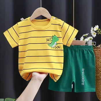Detské Krátke Rukávy Vyhovovali Bavlnené Dievčenské Letné Šaty, Chlapčenské tričko Baby Detské Oblečenie