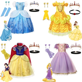 Disney Party Šaty Popolušky Belle Snow White Aurora Rapunzel Isabela Princezná Šaty Dievčatá Narodeniny, Svadbu, Ples Tanečné Kostýmy