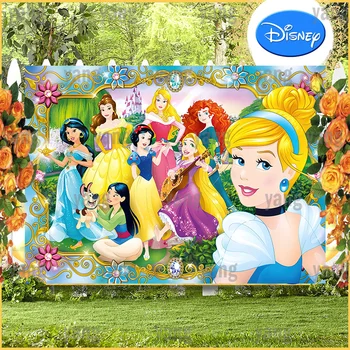 Disney Princezná Moana Mulan Jasmine Snow White Belle Pozadí, Narodeniny, Party Dekorácie Banner Fotografie Pozadie Fotografie