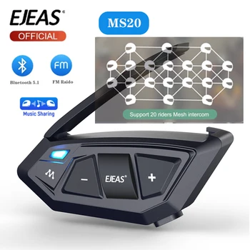 EJEAS MS20 Motocykel Bluetooth Headset Oka Intercom Pre 20 Jazdcov Skupina 1500M Hovoriť súčasne Hudba Zdieľanie FM IP67