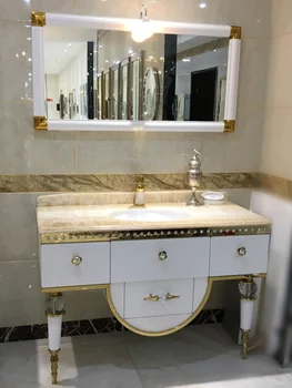 Francúzsky štýl Nehrdzavejúcej Ocele Prispôsobený Kúpeľňa Skrinková zostava Kúpeľňa Mramoru Márnosť kúpeľňa márnosť skrinka s umývadlom