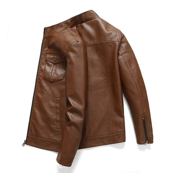 Giacca v pelle da uomo, Pu giacca di pelle con cappuccio staccabile per il motociclo, con šikmé della chiusura lampo per gli