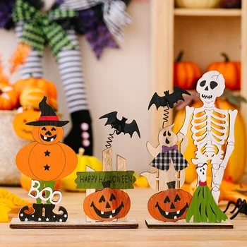 Halloween Drevený Stôl Dekorácie Tvorivé Bat Tekvica Kostra Drevo Ozdoby Deti Trick or Treat Hračka Halloween Party Dodávky