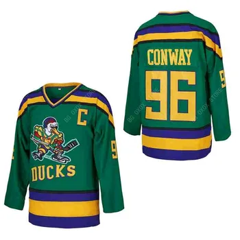 Hokejový Dres Mighty Ducks 99 BANKY 96 CONWAY 66 BOMBAJA Šitie, Vyšívanie Vonkajšie Športové Dresy Zelená Čierna v Roku 2023 Nové