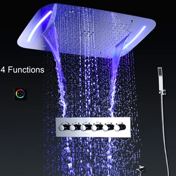 Hotel LED Sprcha Nastaviť Termostatické Vysoký Prietok 5 funkcií, sprcha zrážok bublina hmly vodopád režijné panel zapustené stropné
