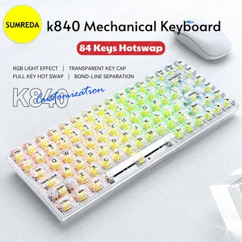 K840 Herné Klávesnice na Mieru Mechanické 84 Kľúče RGB Hotswap Typ-C Drôtových Klávesníc Mechanické Transparentné Keycaps Klávesnice