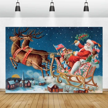 Laeacco Vianočné Pozadia Elk Jeleň Saniach Santa Claus Village Sneh, Darčeky, Fotenie Prostredí Zimné Photophone Photozone