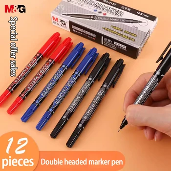 Malé dvojité-vedúci olej marker 3-color rýchloschnúci olej značky Študenti používajú umenie kreslenie ceruzkou značku office marker pero, 12 sád
