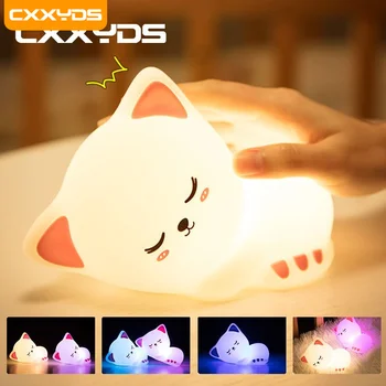 Mini Kawaii Populárne Mačky Dieťa Noc Lampa 7-farba Pat Dotyk Farba-zmena Ochrana Očí Spálňa Posteli Nočného Darček Detí