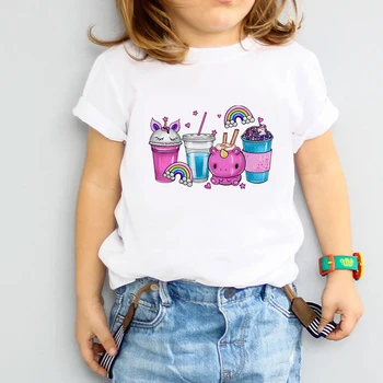 Nové Dievčatá t-shirt Zábavné Jednorožec Vody Pohár Vytlačený 1-15yeas deti Oblečenie tričko Letné Dievčenské Oblečenie Top veľkoobchod