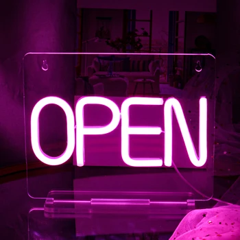 Otvorte LED Neónový nápis Otvorené Známky pre Podnikanie pre Strany, Bar Salon Káva Obchody Hotel Stenu Decor USB Neónové Svetlo Podpísať s Base Neon