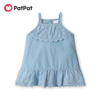 PatPat 100% Bavlna Baby Girl Pevné Kvetinový Vyšívané Bez Rukávov Špagety Popruh Prehrabať Šaty
