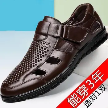 PU Kožené Farbou Mužov Sandále Business Bežné Duté Hornú Priedušná Pracovné Sandále Vonkajšie Pohodlné Non-slip Otvor Topánky