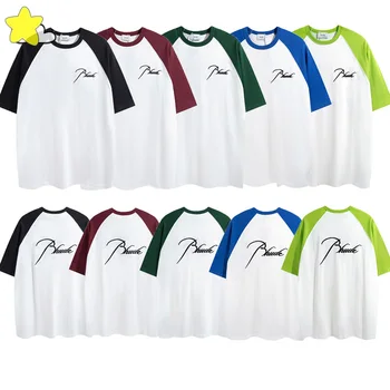 RHUDE T-shirt Muži Ženy Jednoduché Bicolor Spájať Kvalitné Bavlnené Tričko Classic LOGO Výšivky Bežné Pár Módnych Krátky Rukáv