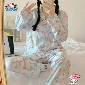 Sanrios Hello Kitty Moje Melódie Pyžamo Jeseň Polyesterových Vlákien Voľný Čas Pohodlie Dlho Puzdre Sleepwear Roztomilý Giris Domáce Oblečenie