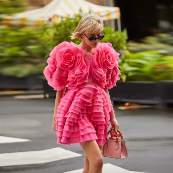 Sladké Ružové Tylu Ženy Šaty Mini Party Dressesm Tylu Prehrabať Short-line Svieži Prom Šaty Dievčatá, Ženy Nad Kolená Dĺžka