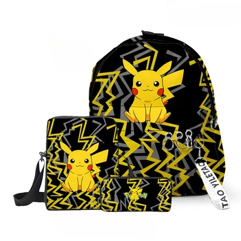 Tri-dielna Sada Pikachu Strednej Školy Študent Batoh Messenger Taška Ceruzka Taška Detí Anime Lightning Batoh