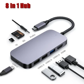 USB C Hub Dokovacej Stanice 8 v 1 Typ C Pre Adaptér HDMI s PD Audio 4K HDMI USB3.0 SD/TF Kariet pre MacBook Pro Notebooky