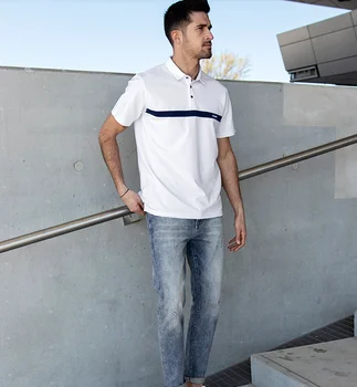 W4610 - letné nové pánske Polo Tričko pánske krátke rukávy Korálkové bavlna biela Klope T-shirt.J8486