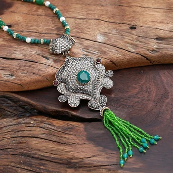 Wbmqda Etnických Vintage Strapec Náhrdelník Pre Ženy Prírodný Drahokam Väzbe Luxusné Šperky A Módne Prívesok Doplnok