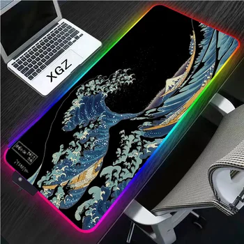 XGZ Japonské Umenie Vlna Black Rgb Notebook PC Herný Ploche Veľká Podložka pod Myš s LED Klávesnicu s USB Herné Príslušenstvo Podložka pod Myš Stôl