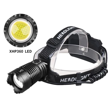 XHP360 Led čelová Lampa S výkonom Jadrovej Silné Svetlo Dlhý Záber Svetlomet Silný Zoomovateľnom Svetlometu USB Nabíjateľné Floodlight