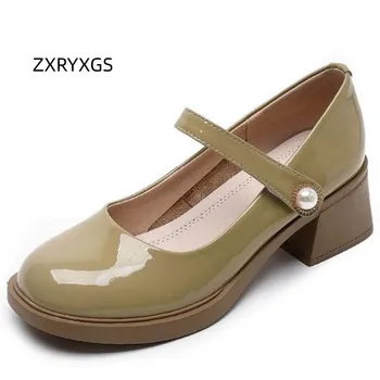 ZXRYXGS 2023 Nové Jeseň Premium Cowhide Lak Kožené Pearl Ženy Móda Topánky Veľkosť Elegantné, Pohodlné Vysokom Podpätku Topánky
